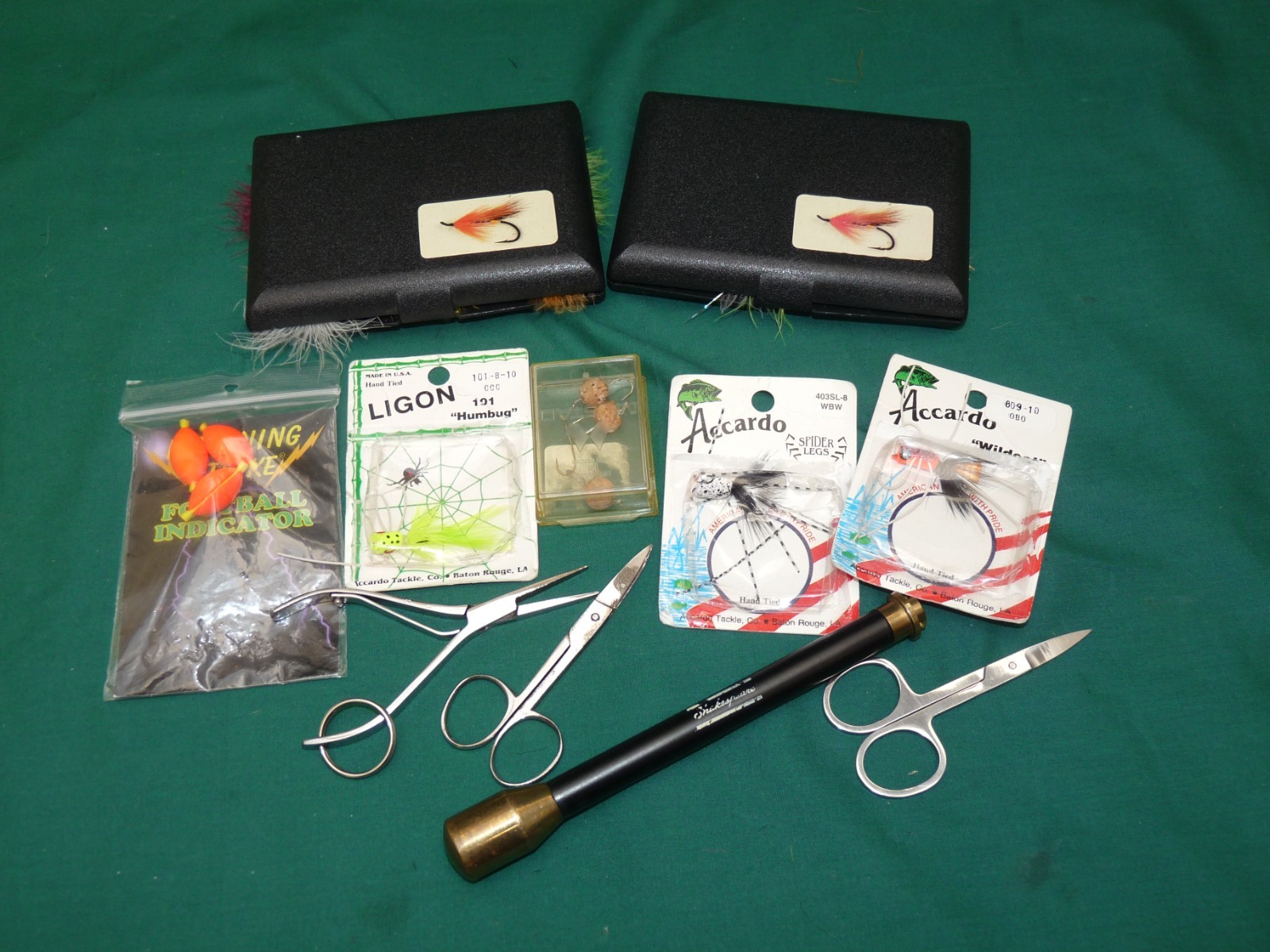 2 fly boxes 100's trout grayling flies scissors priest , big value lot