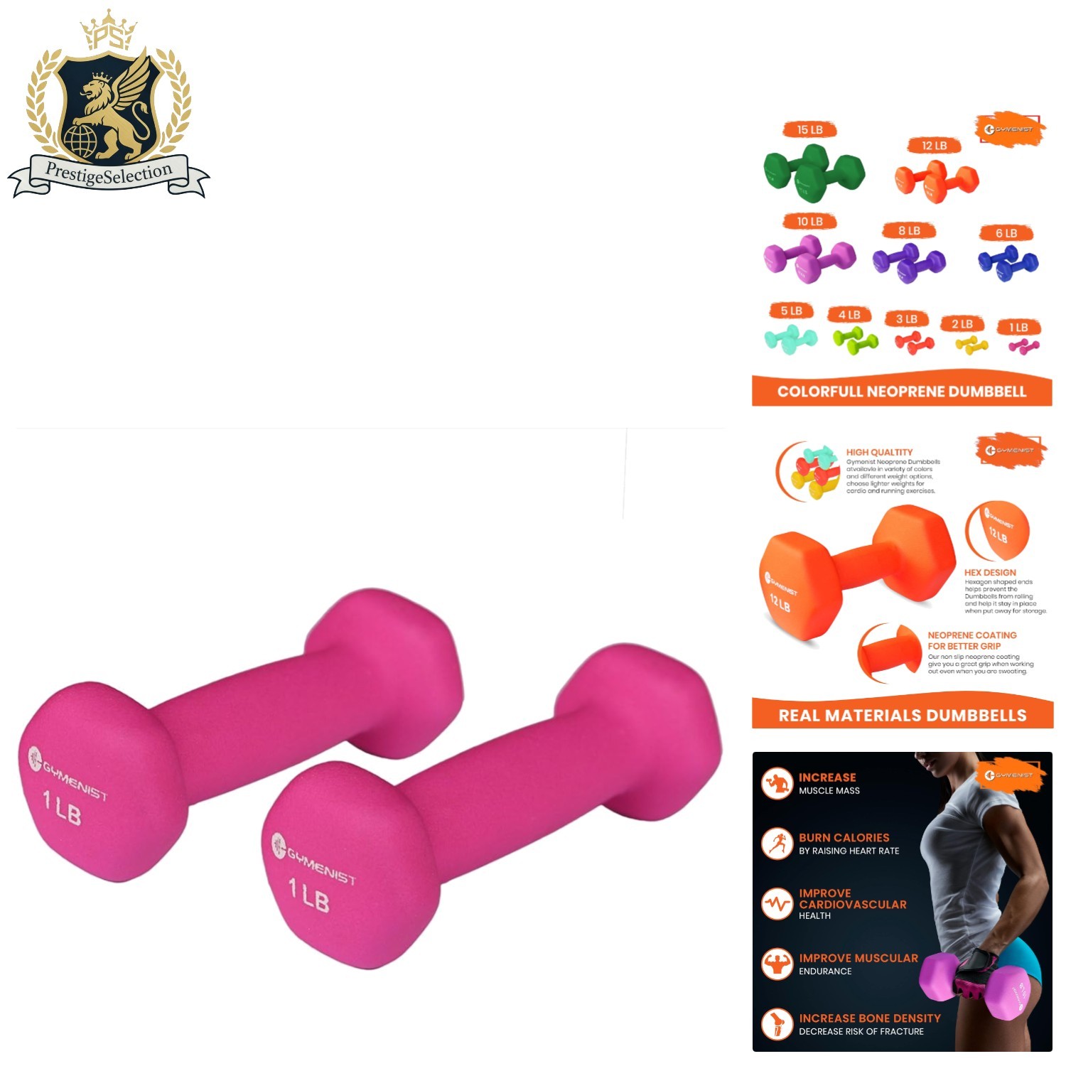 Set of 2 Neoprene Dumbbells with Non-Slip Grip, 1 lb Hot Pink for Workouts