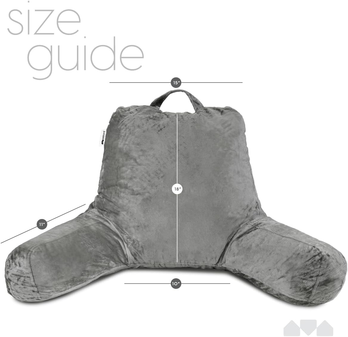 Reading Pillow with Arms, Grey, Shredded Memory Foam Back Pillow for Bed Sitting
