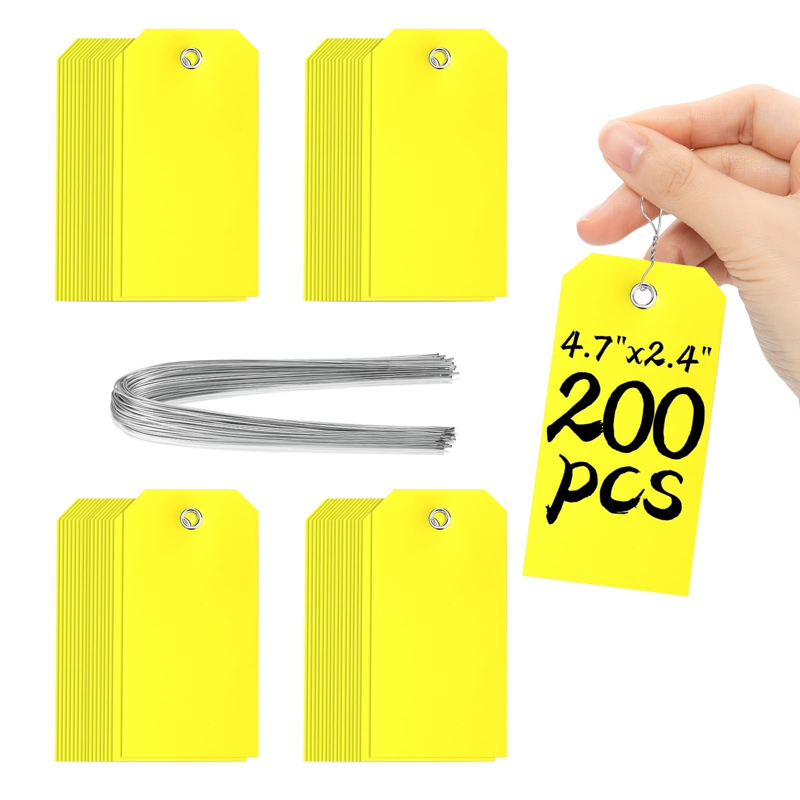 200 Pieces 4 3/4" x 2 3/8" Plastic Shipping Tags with Wire Waterproof Tags fo...