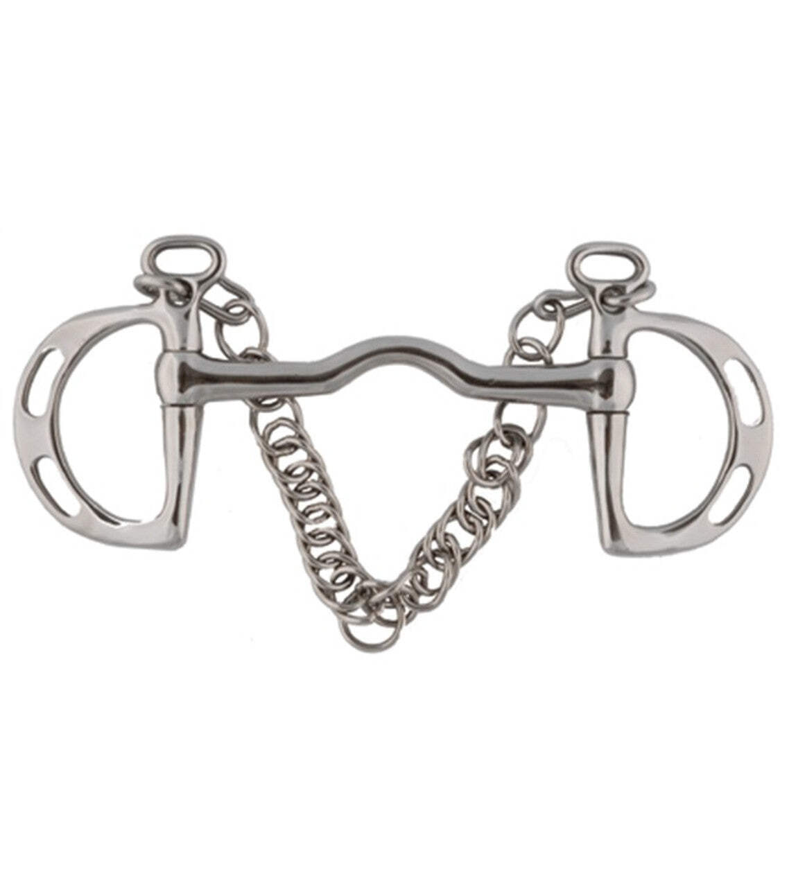 New! Stainless steel LOW PORT UXETER BIT w/ 5" mouth Slotted D rings Curb chain