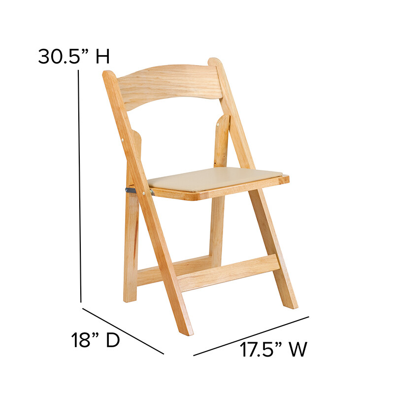 Natural Wood Folding Chair with Black Vinyl Padded Seat - Wedding Chair