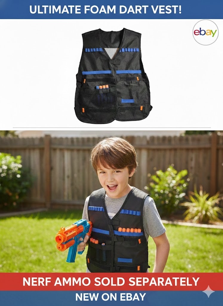 Nerf Tactical Black Vest One Size NO Darts included