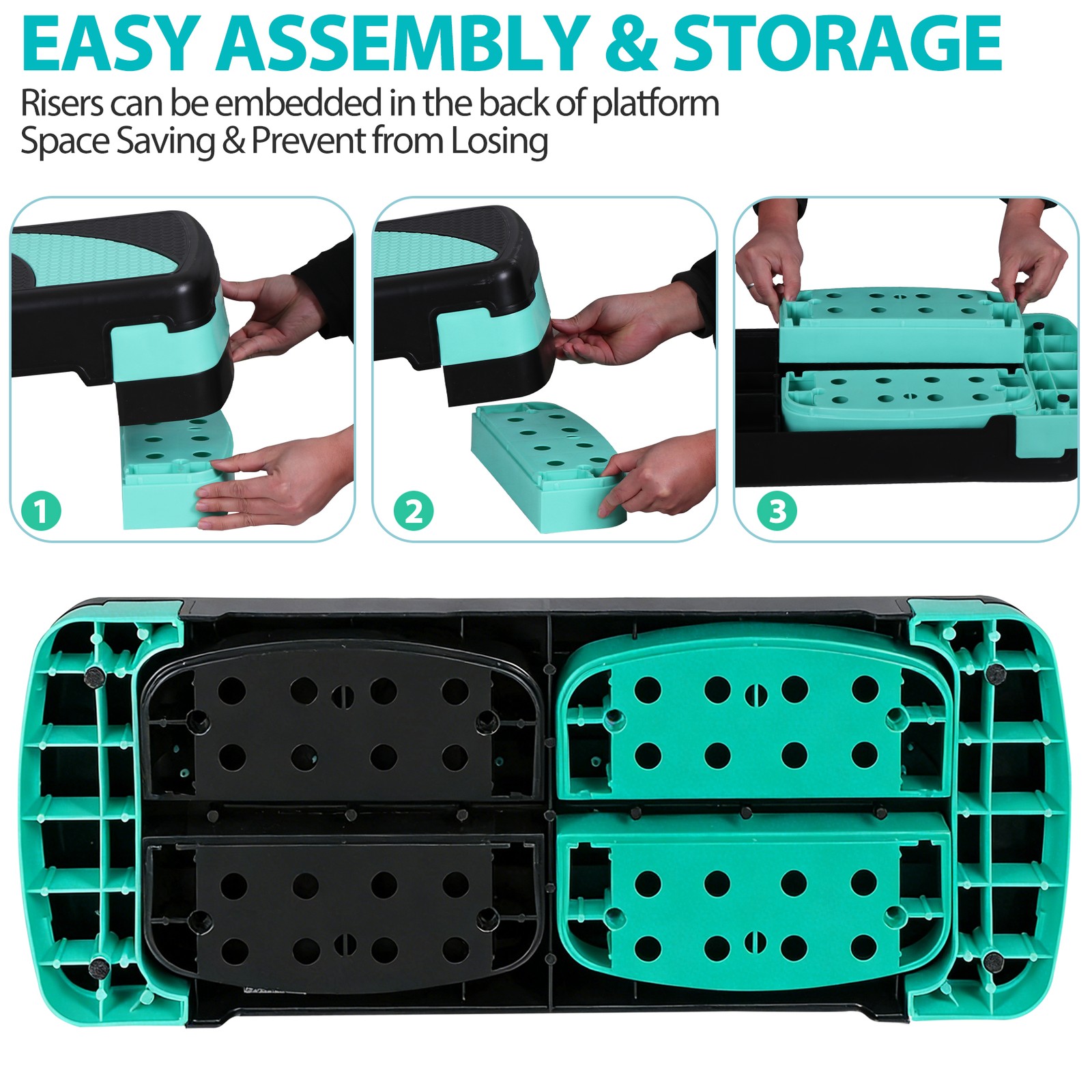 31" Aerobic Step Platform Adjustable Exercise Workout Stepper with Risers Green