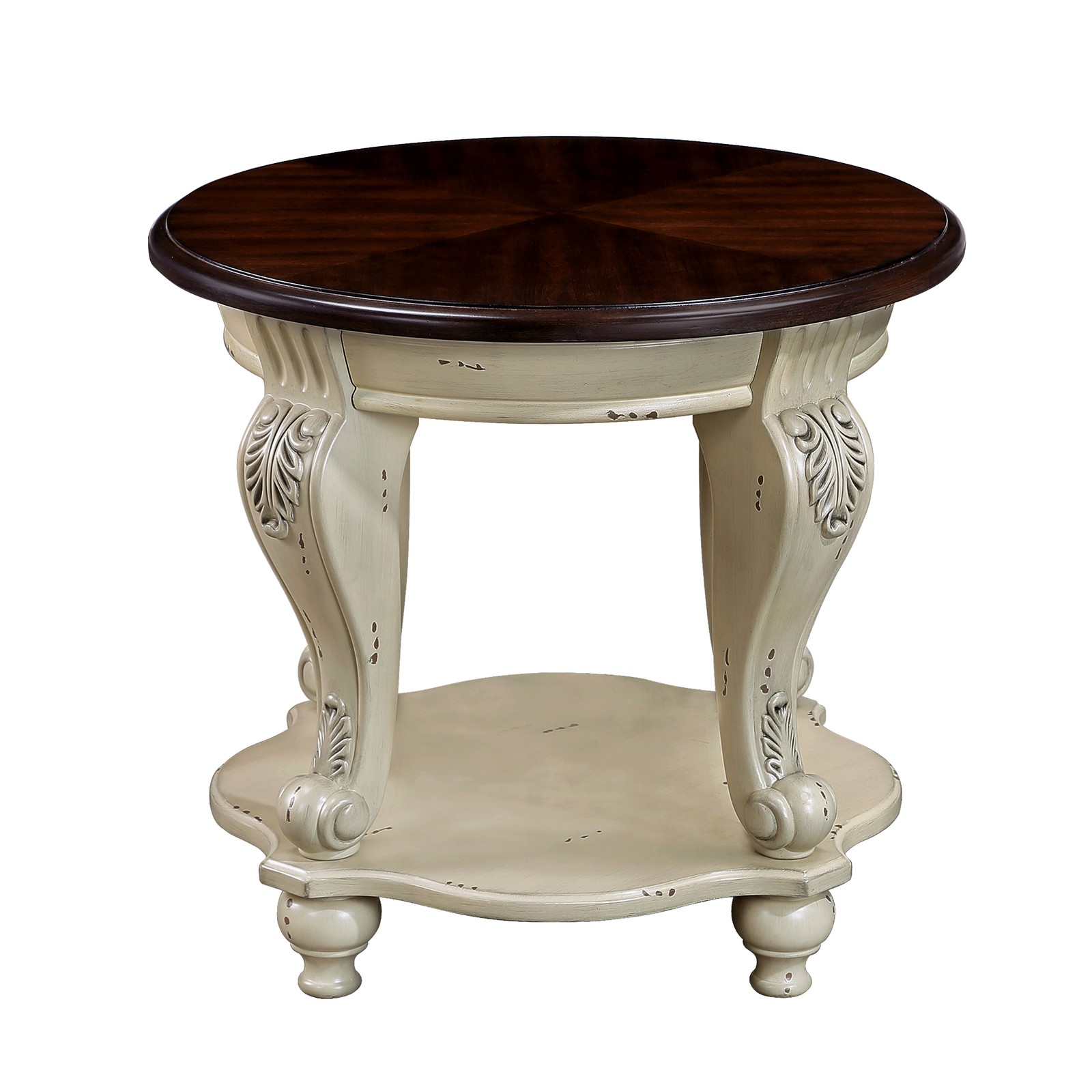 22'' Two Tone Round End Table,Solid Wood Sofa Side Table with Shelf,Living Roo