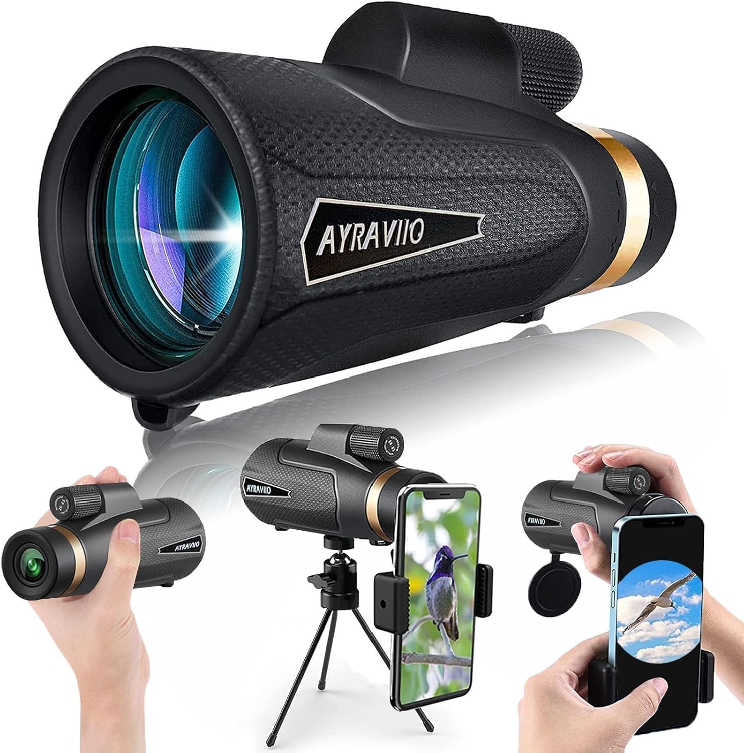 12x60 High Definition Monocular Telescope with Smartphone Adapter High Powered