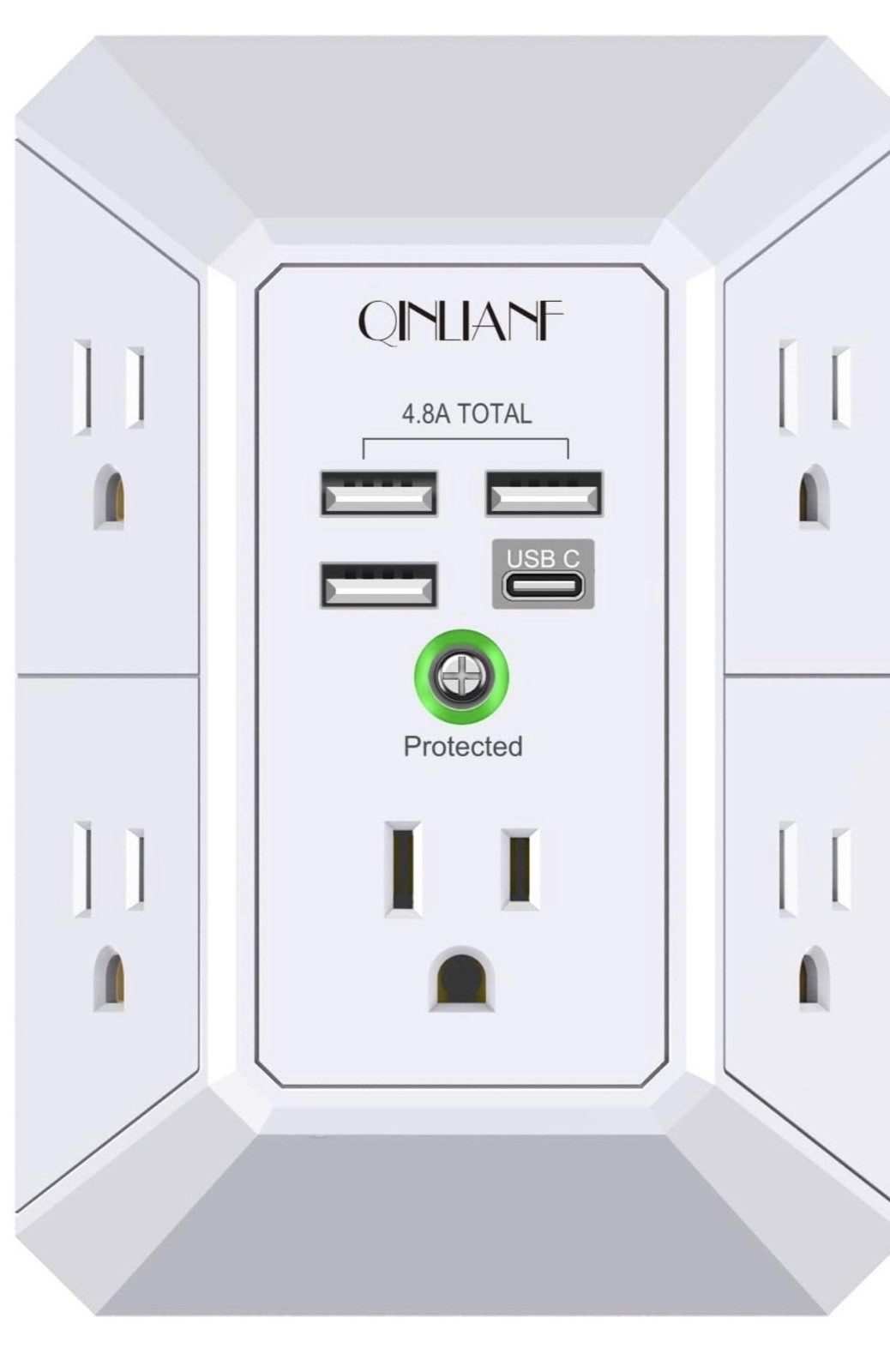 Wall Charger, Surge Protector,  5 Outlet Extender with 4 USB Charging Ports (4.8