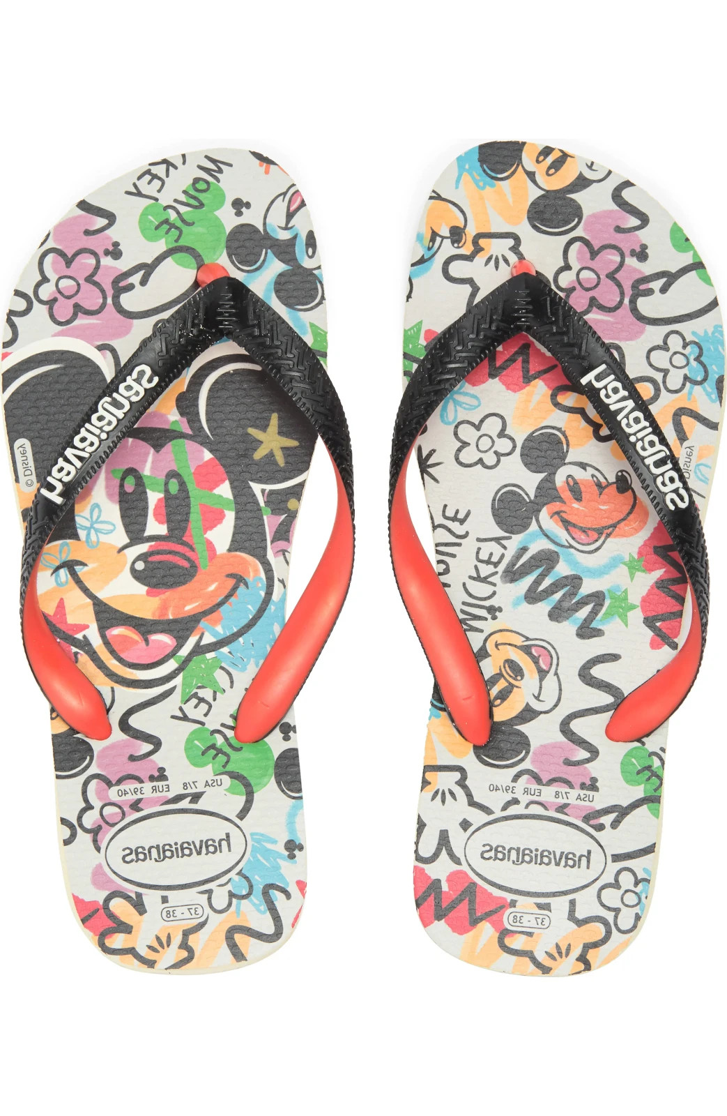 Havaianas Mickey Mouse Flip Flops Beige/Black Men’s 41/42 (US 9/10) NEW
