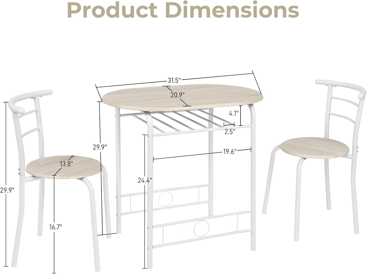 3 Piece Dining Set,Small Kitchen Table Set for 2,Breakfast Table Set,Kitchen Woo