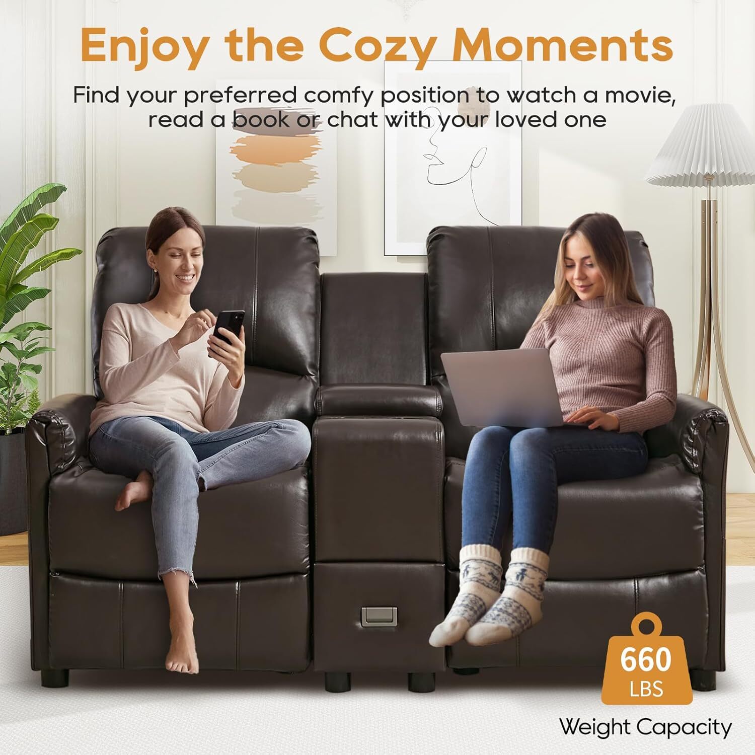 Loveseat Recliner Manual Reclining Sofa Home Theater Seating w/Storage Console