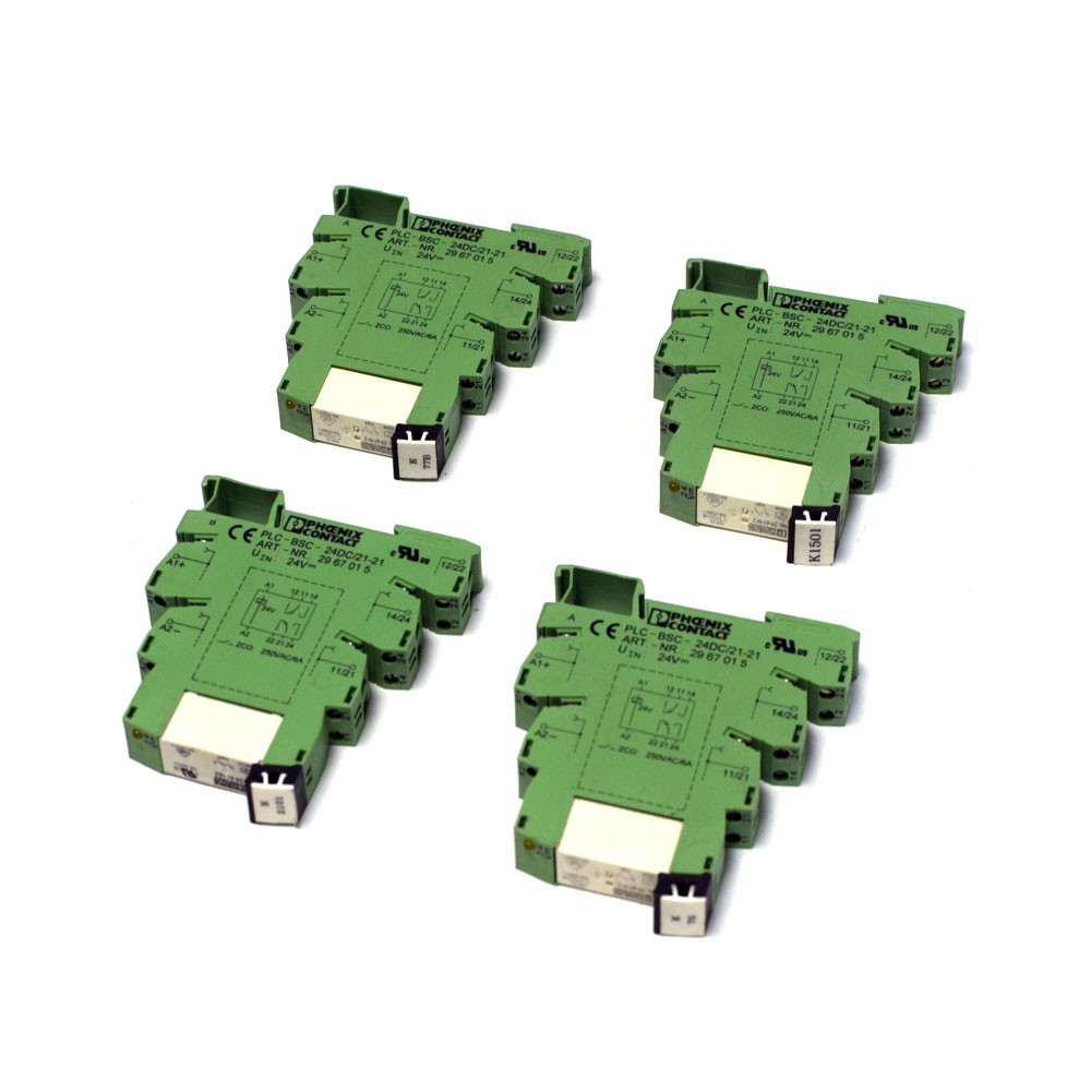 (Lot of 4) Phoenix Contact PLC-BSC-24DC/21-21 Socket Bases w/ 2961192 Relays