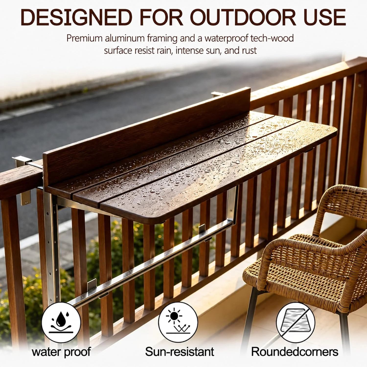 Foldable Balcony Bar Table for Railings, Folding Hanging Deck Rail Table for Sma