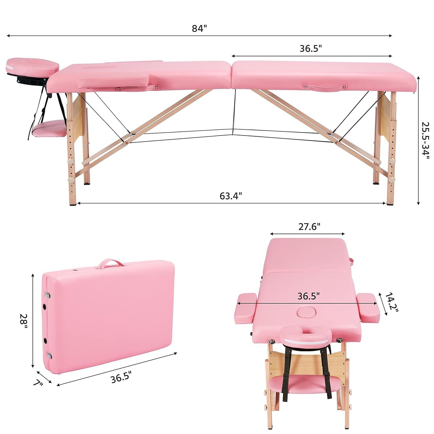 Massage Table Portable Lash Beds Spa Bed Massage Couch Foldable Adjustable 28 in