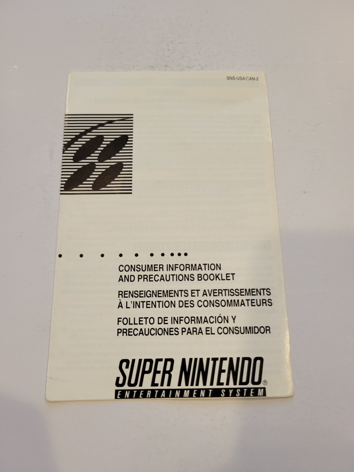 Super Nintendo Consumer Information And Precautions Booklet SNS-USA/CAN-2