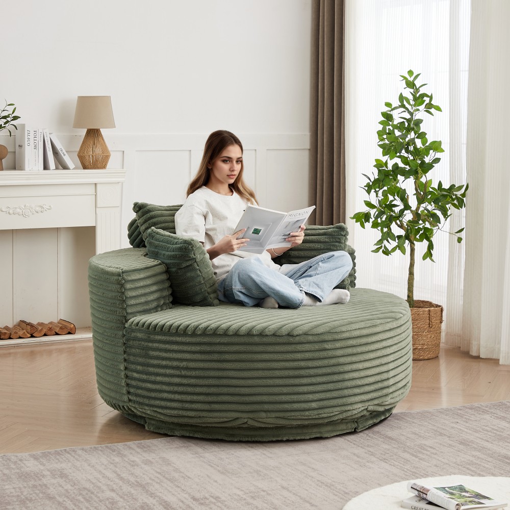 Green Corduroy Swivel Chair, 360° Rotation Foam Sleeper Sofa for Living Room