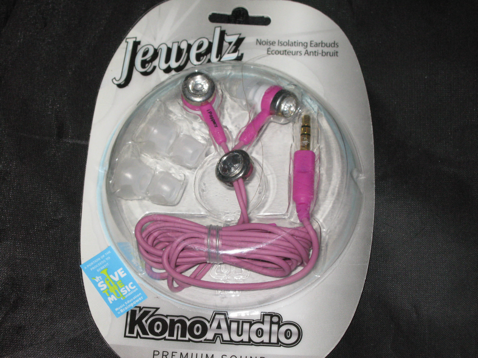 Pink Jewelz Earbuds Noise Isolating 3.5mm Plug MP3 Phone Stereo Clear Gem NEW!