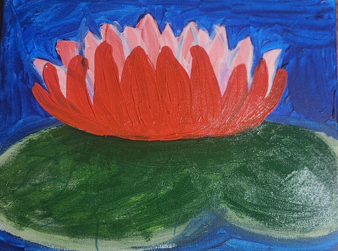 Red Water Lotus Abstract Expressionist Original Painting Canvas 11x14 Canvas.