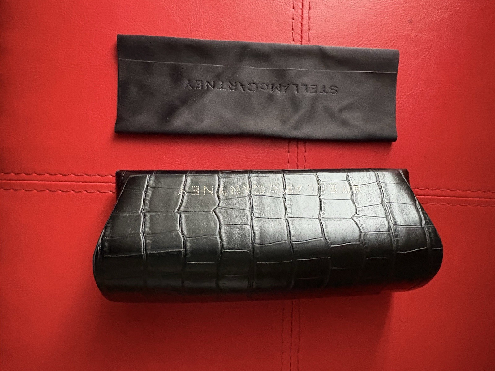 Stella McCartney Black Leather Geometric eyeglass case New