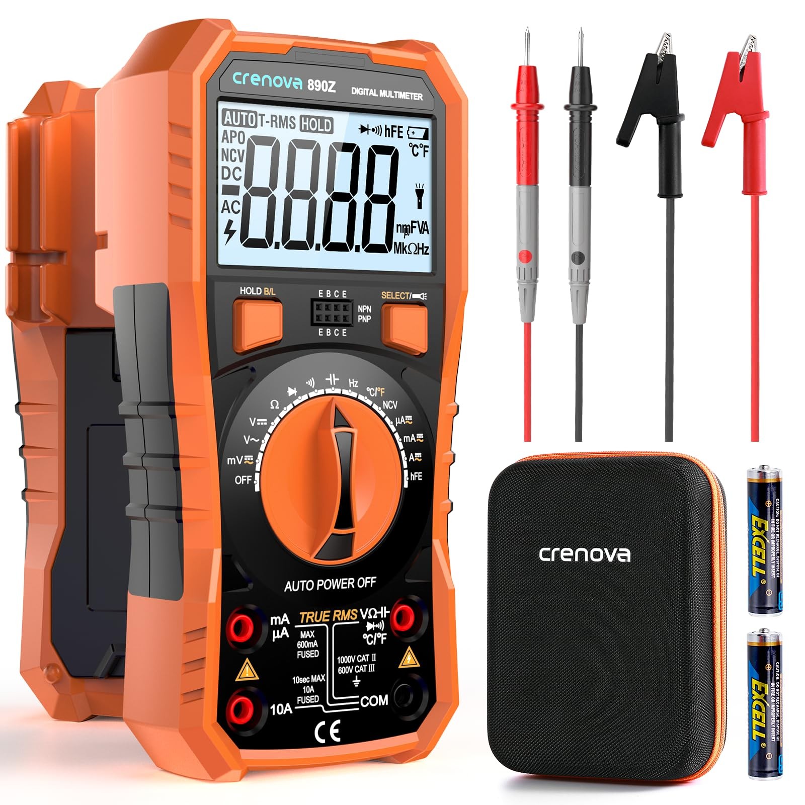 Auto-Ranging Digital Multimeter TRMS 6000 Counts AC DC Voltmeter Ohmmeter