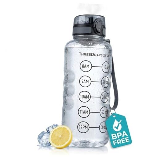 50oz Water Bottle Timer Reminder, Measuring Lines Container, Clear Tritan