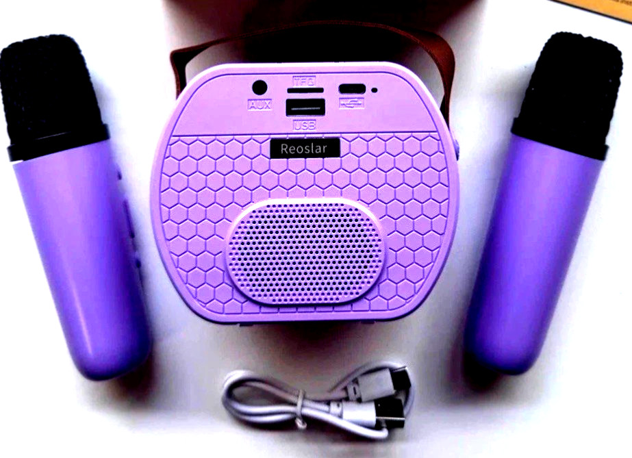 Mini Karaoke Machine for Kids Bluetooth w/ 2 Wireless Mics LED Portable Ne
