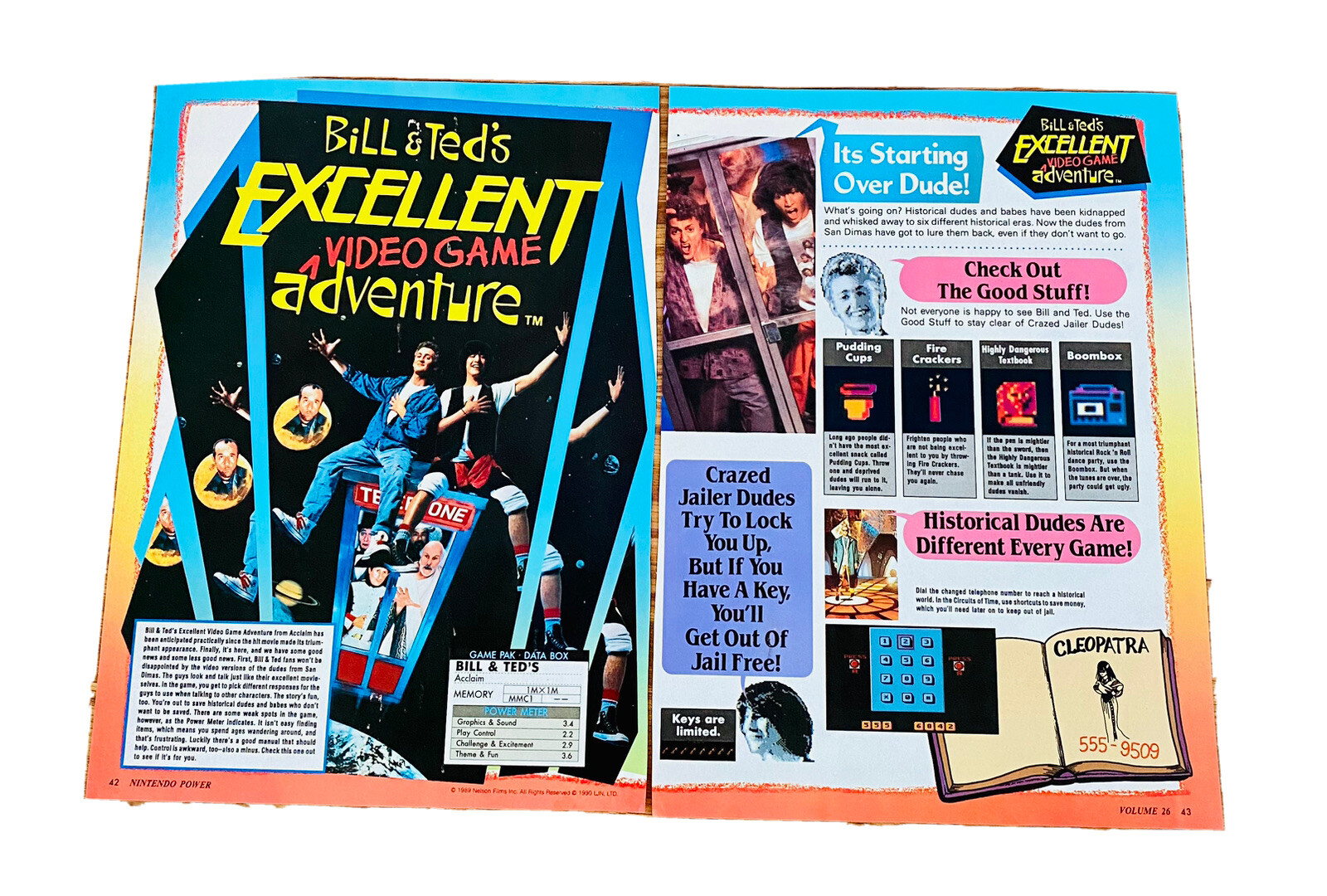 Bill & Ted’s Excellent Adventure NES Nintendo Power Magazine Print Photo🌟Review