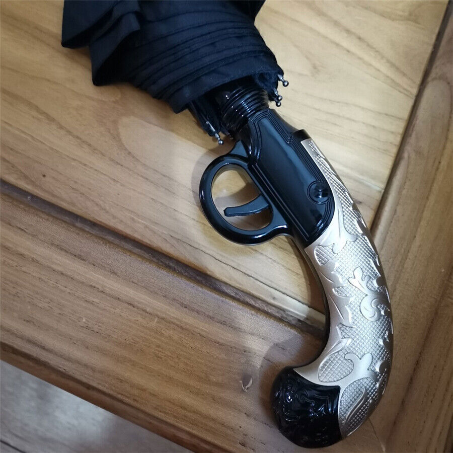 Classical Gun Handle Automatic Umbrella Black Two Folding Sun Umbrella Rain Gear