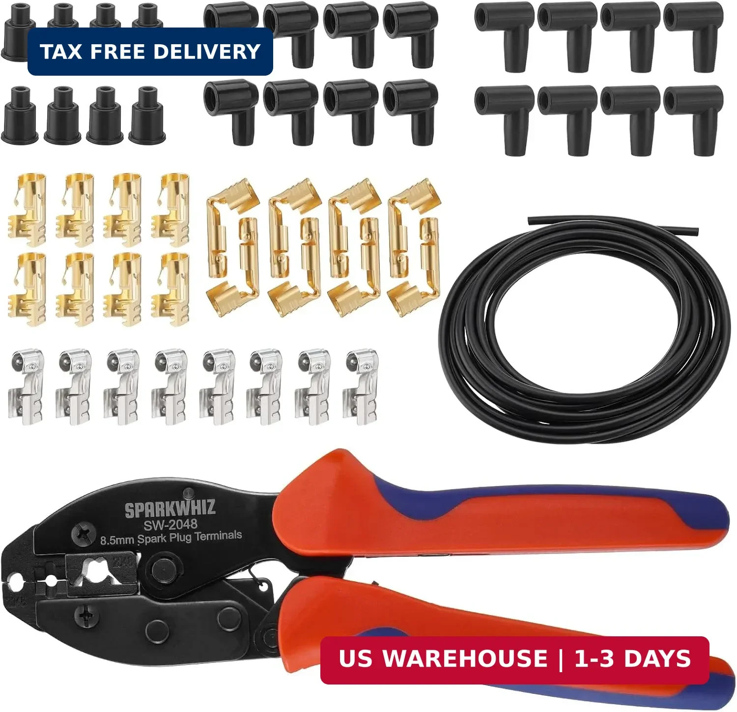Ratchet Spark Plug Wire Crimping Tool Kit, 180 Degree/90 Degree/Straight Spark P