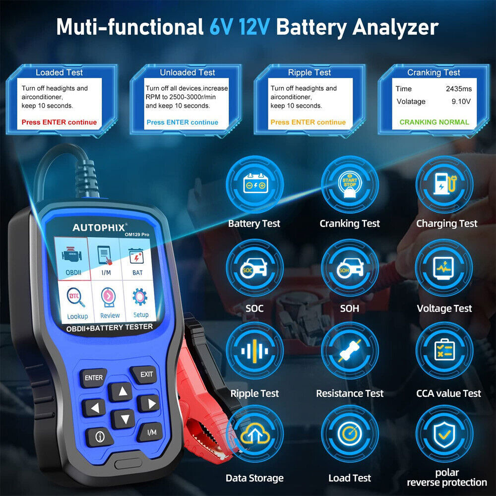OBD2 Scanner 12V Car Battery Tester Check Engine Fault Code Reader I/M Readiness