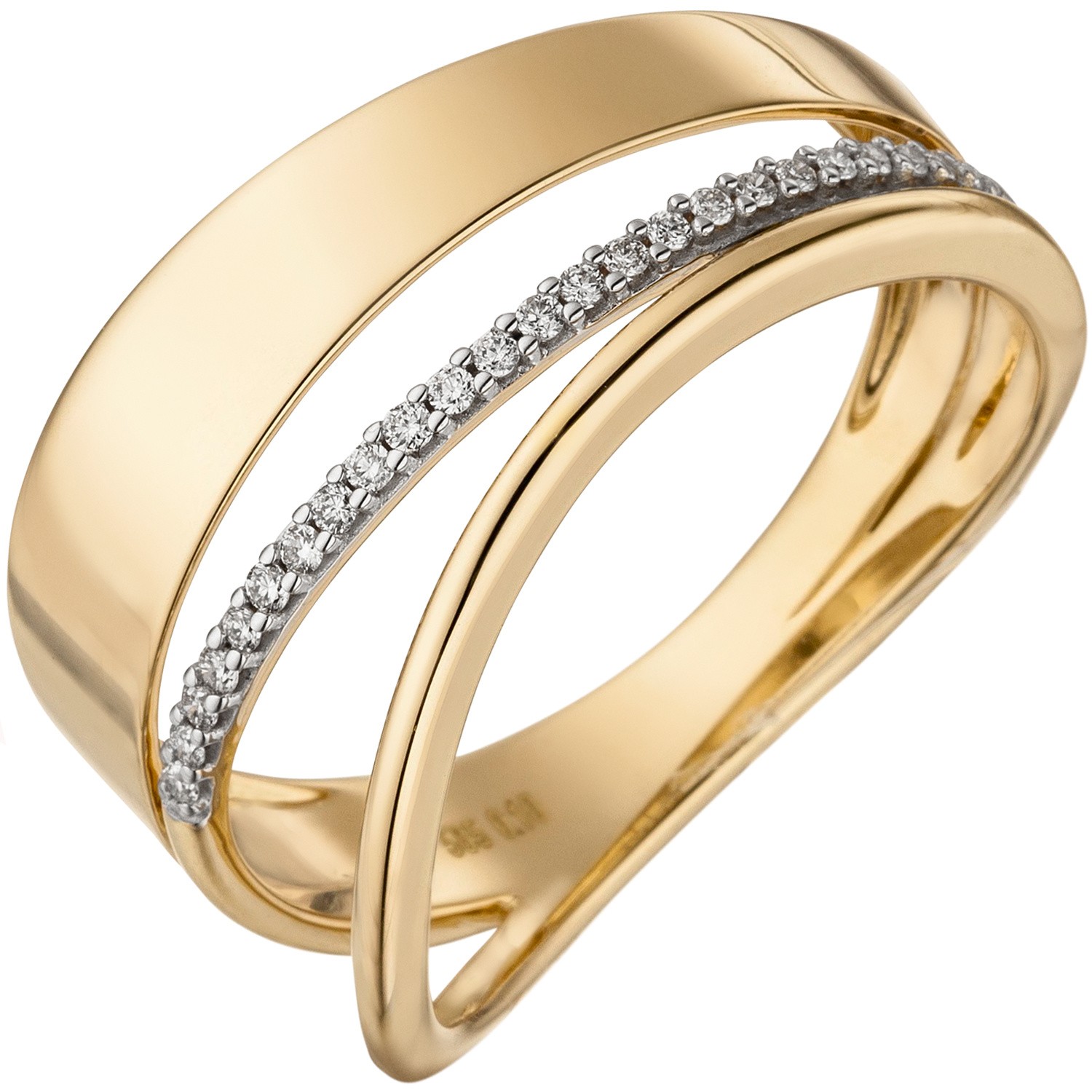 Jobo ladies' ring wide multi-row 585 gold yellow gold 24 diamonds brilliant gold