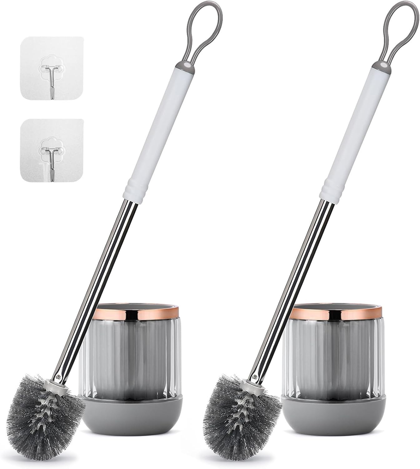Toilet Bowl Brush and Holder 2 Pack Long Handle for White