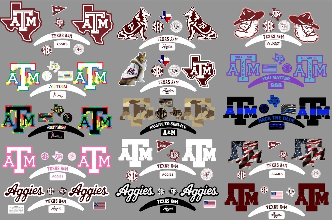 FULL SIZE Texas A&M Aggies Helmet Alternate Decals - 15 designs to choose from