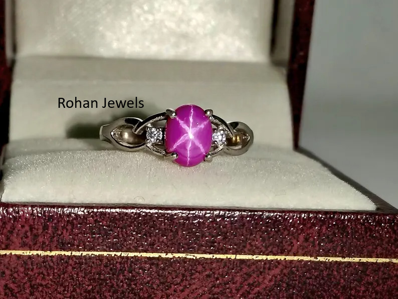 Pink Lindy Star Ring 925 Sterling Silver Lab Created Handmade Silver Ring