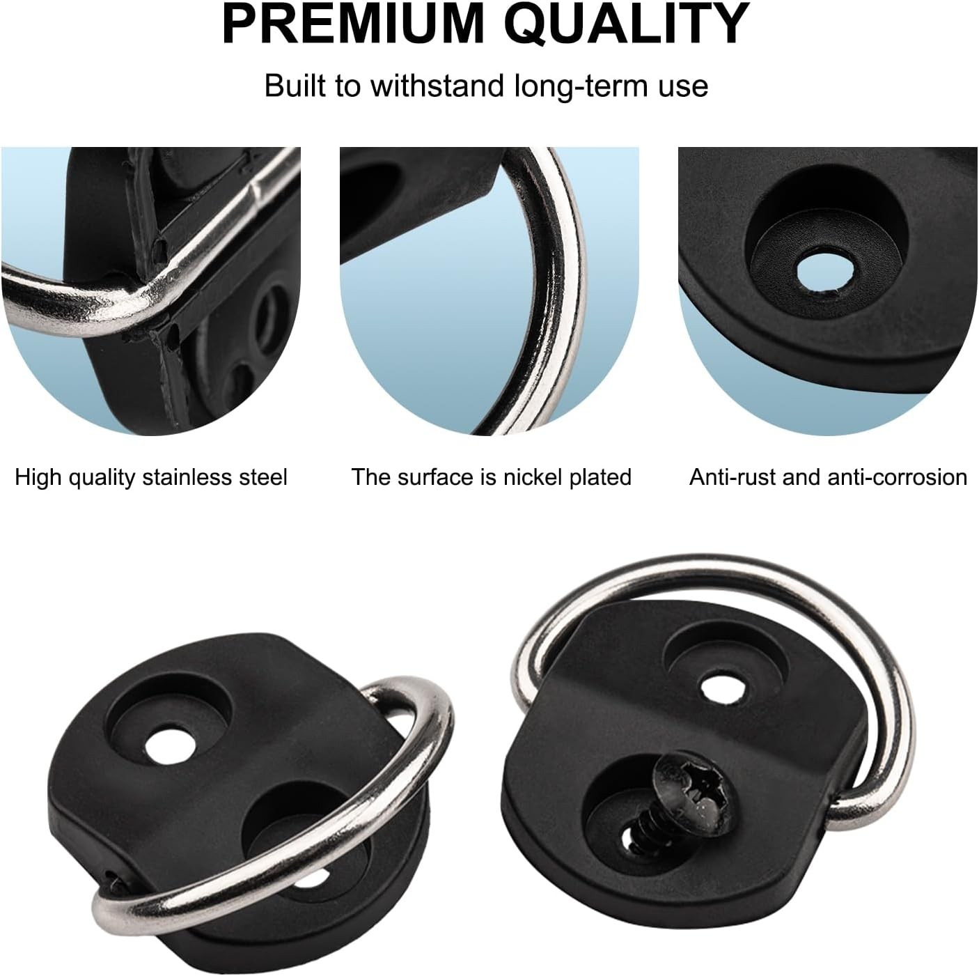 Black D Ring Tie Down Anchors,6Pcs Heavy Duty D Ring with Screws,Surface Mount