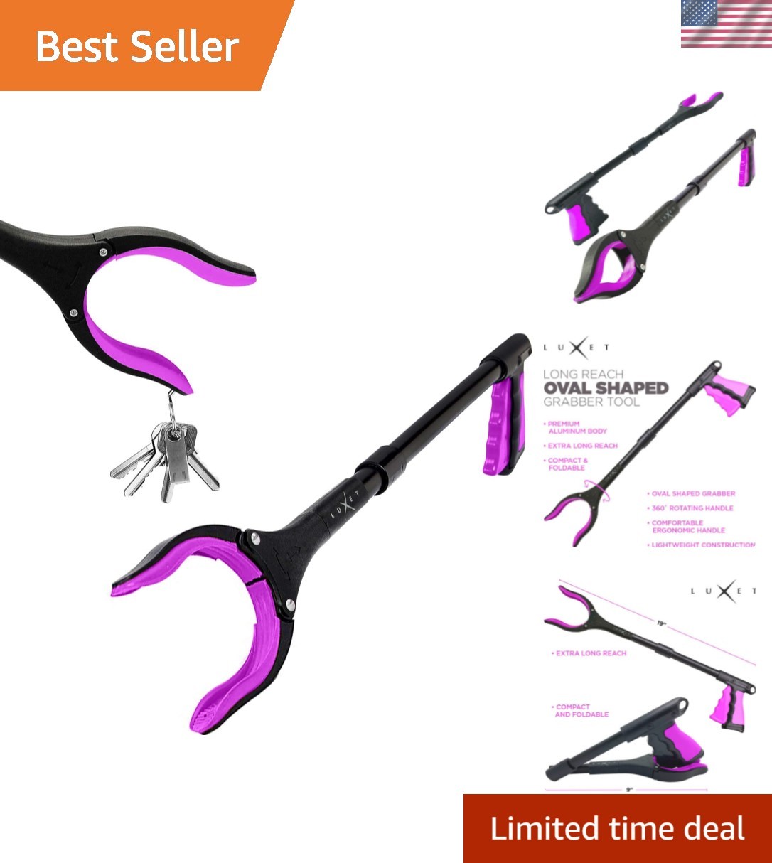 Grabber Reacher Tool 19 Inch Long, Foldable Pick Up Stick - Strong Grip Magne...