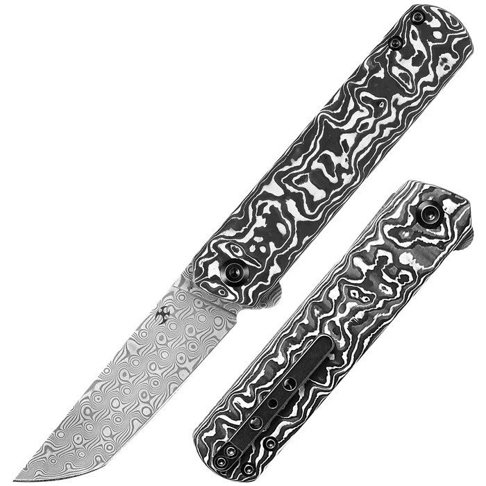 Kansept Knives Foosa Damascus Steel Folding Blade Carbon Fiber Handle - K2020T1