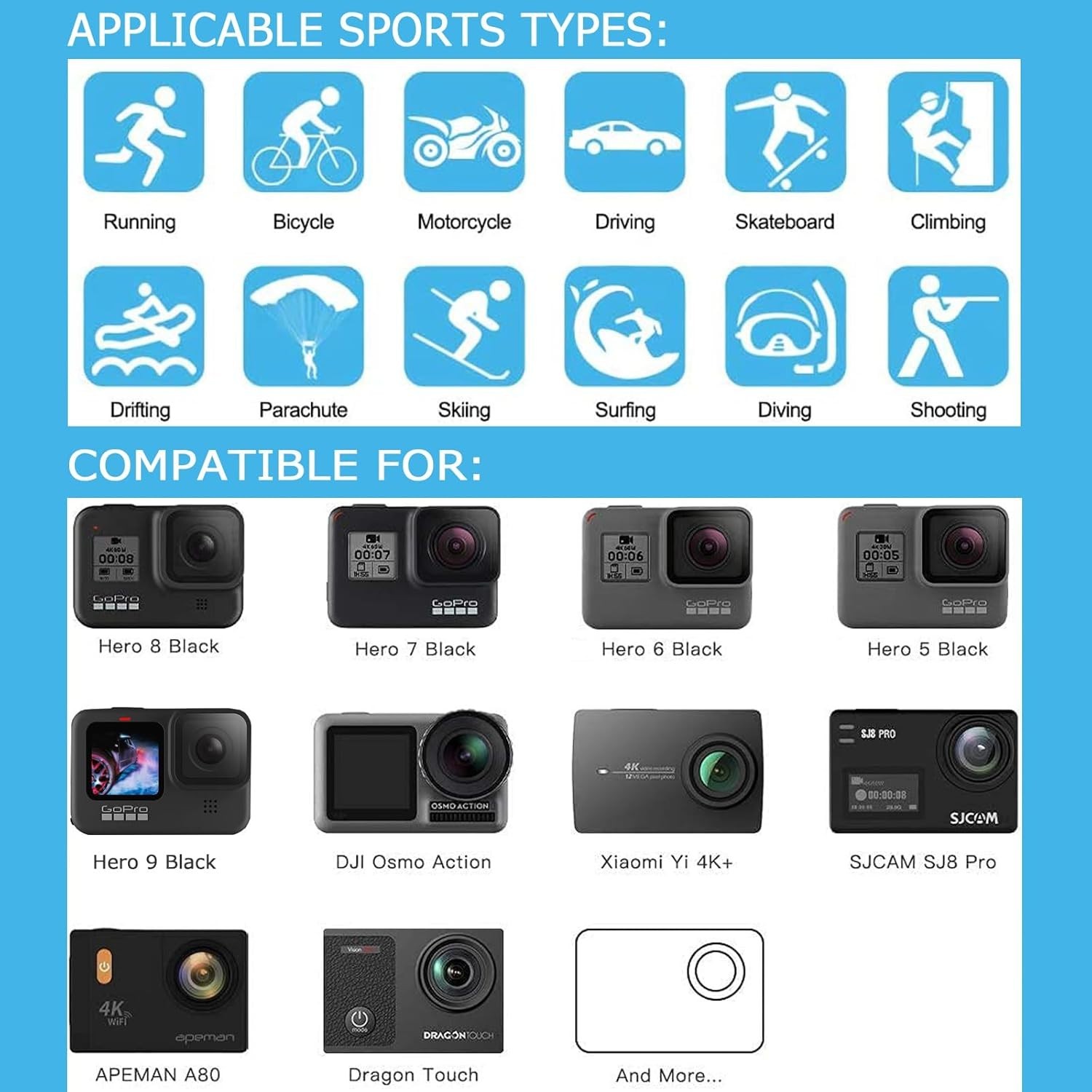 Action Camera Accessory Kit 50-in-1 Compatible with Hero Osmo Insta360