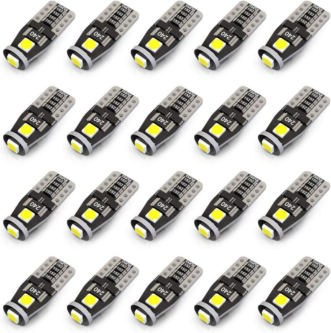 20X T10 Wedge 194 168 2825 W5W LED Bulbs, Super Bright 3-3030 Chipset, Can-Bus E