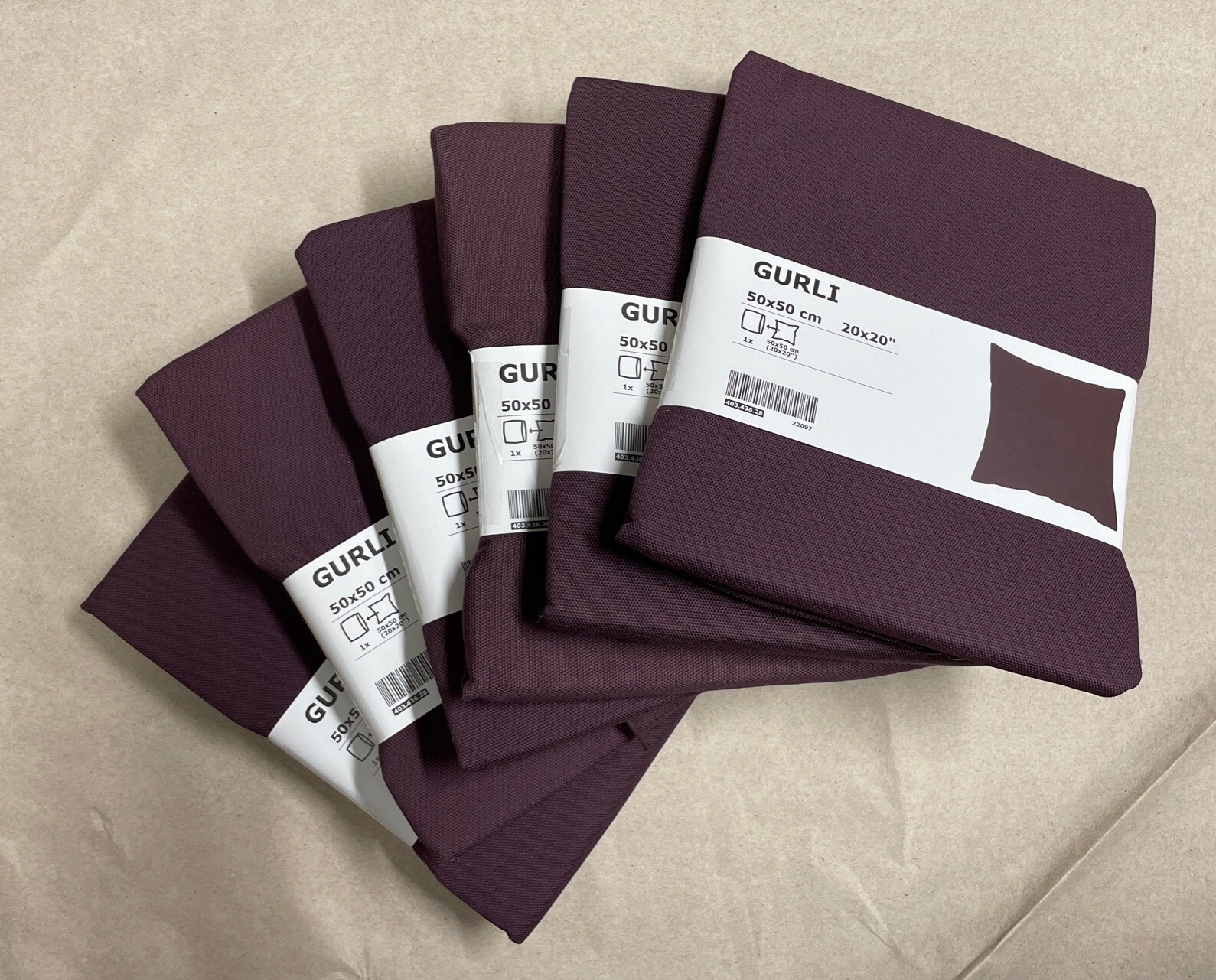 Set of 6: IKEA Gurli Cushion Pillow Cover 20x20" Red-Brown Wine 100% Cotton New