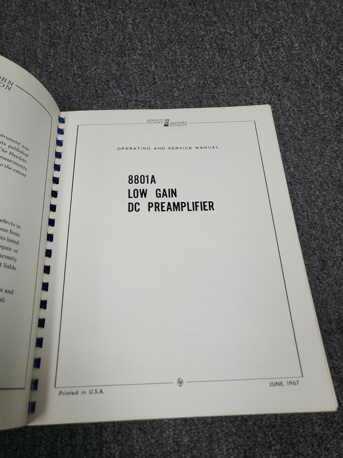 HP 8801A Low Gain DC Amplifier ~ Operating and Servicing Manual ~ IM-8801A-2