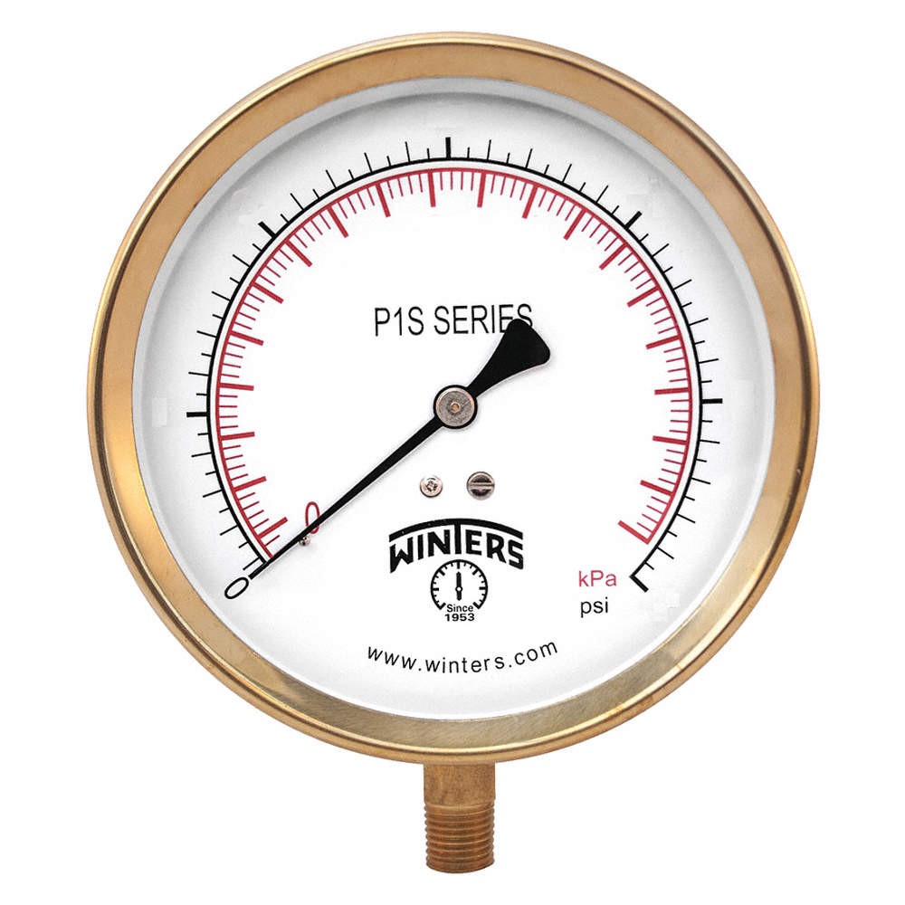 WINTERS P1S420-ALT Pressure Gauge,4-1/2" Dial Size,Gray 491C82