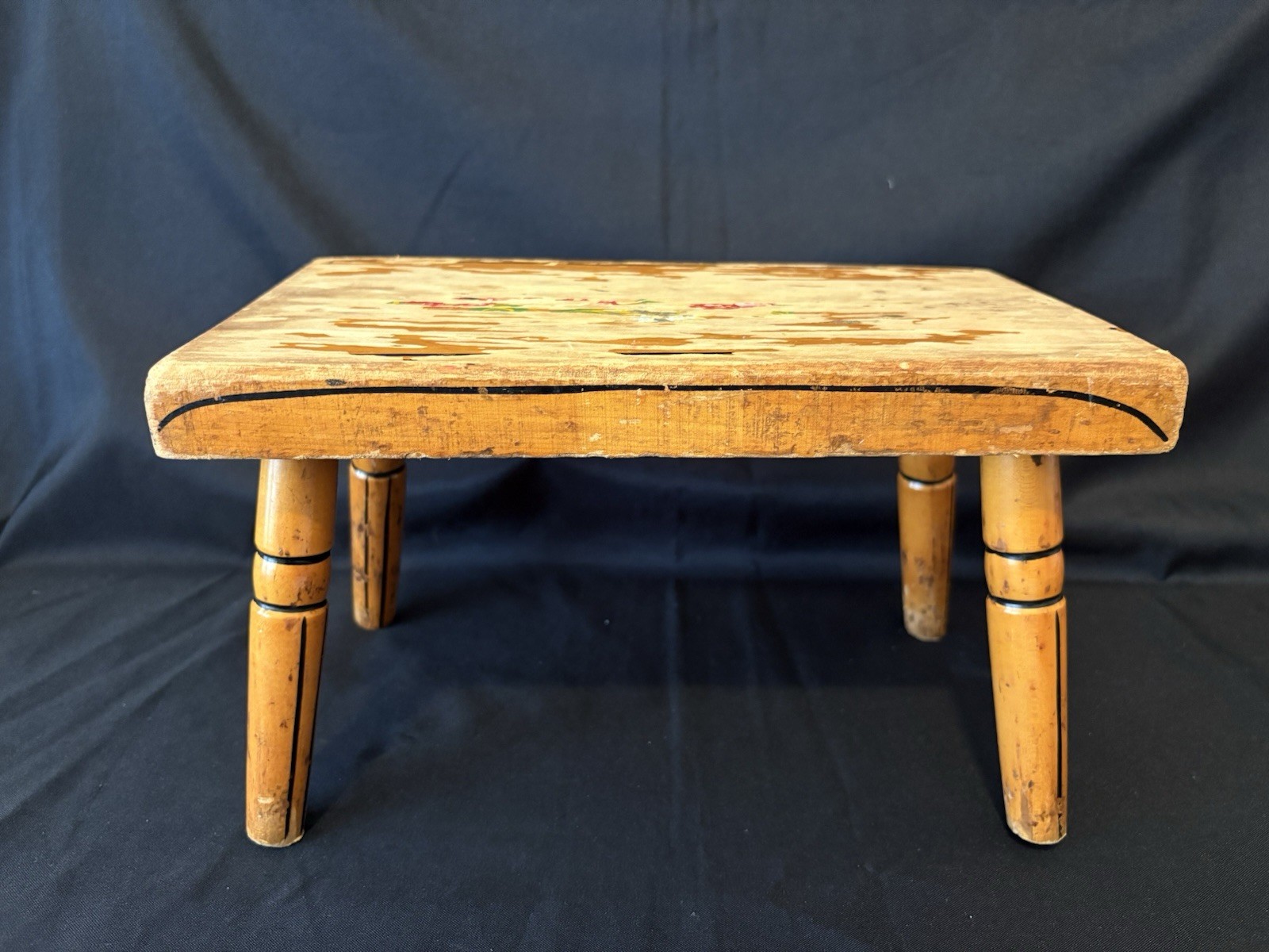 Vintage Hand Painted Wood Stool Folk Art