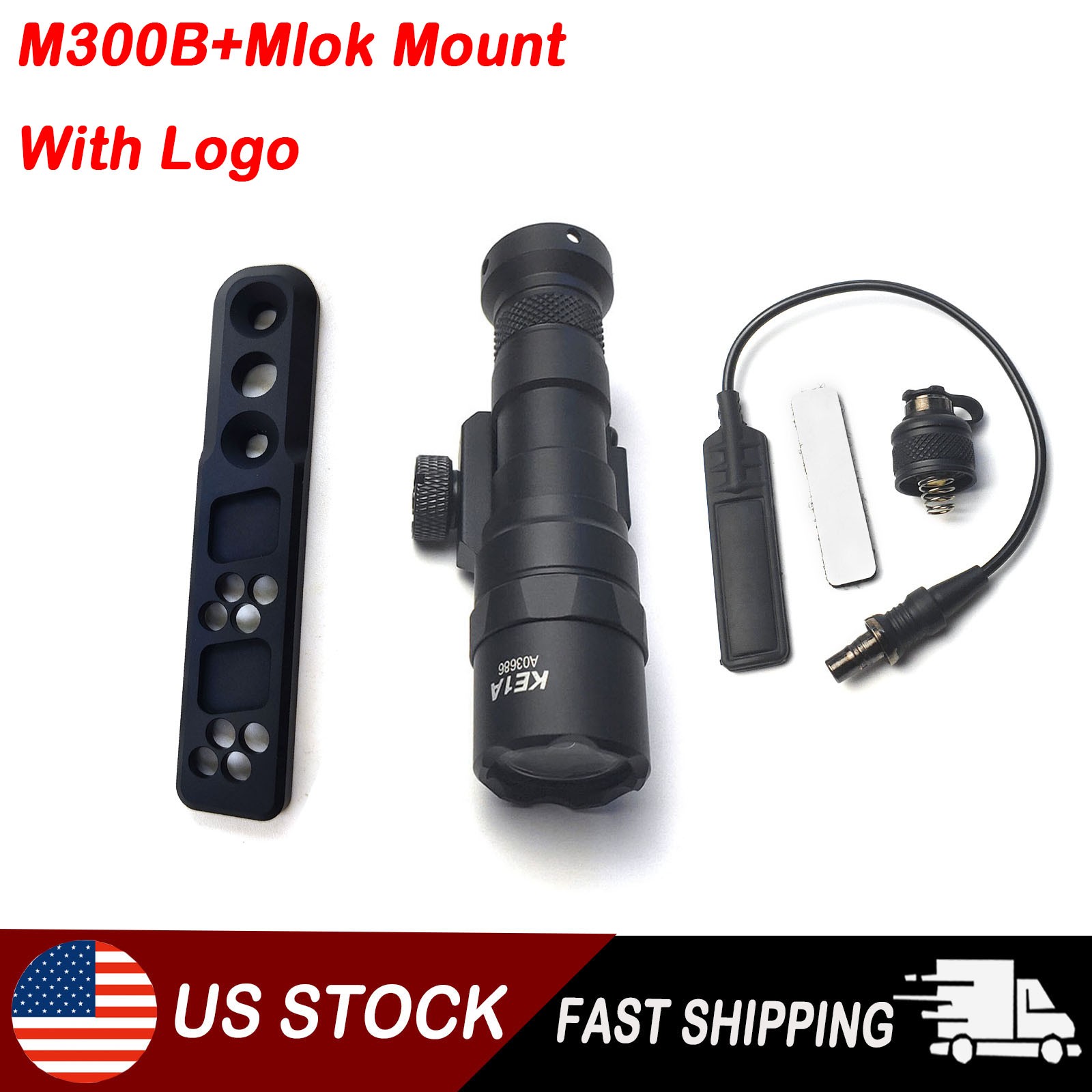 Tactical Mini M300B Picatinny Flashlight with Pressure Switch & Mlok Light Mount