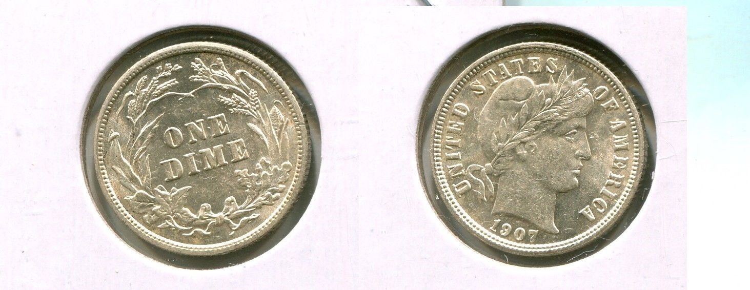 1907 P BARBER SILVER DIME TYPE COIN CH BU 6160T