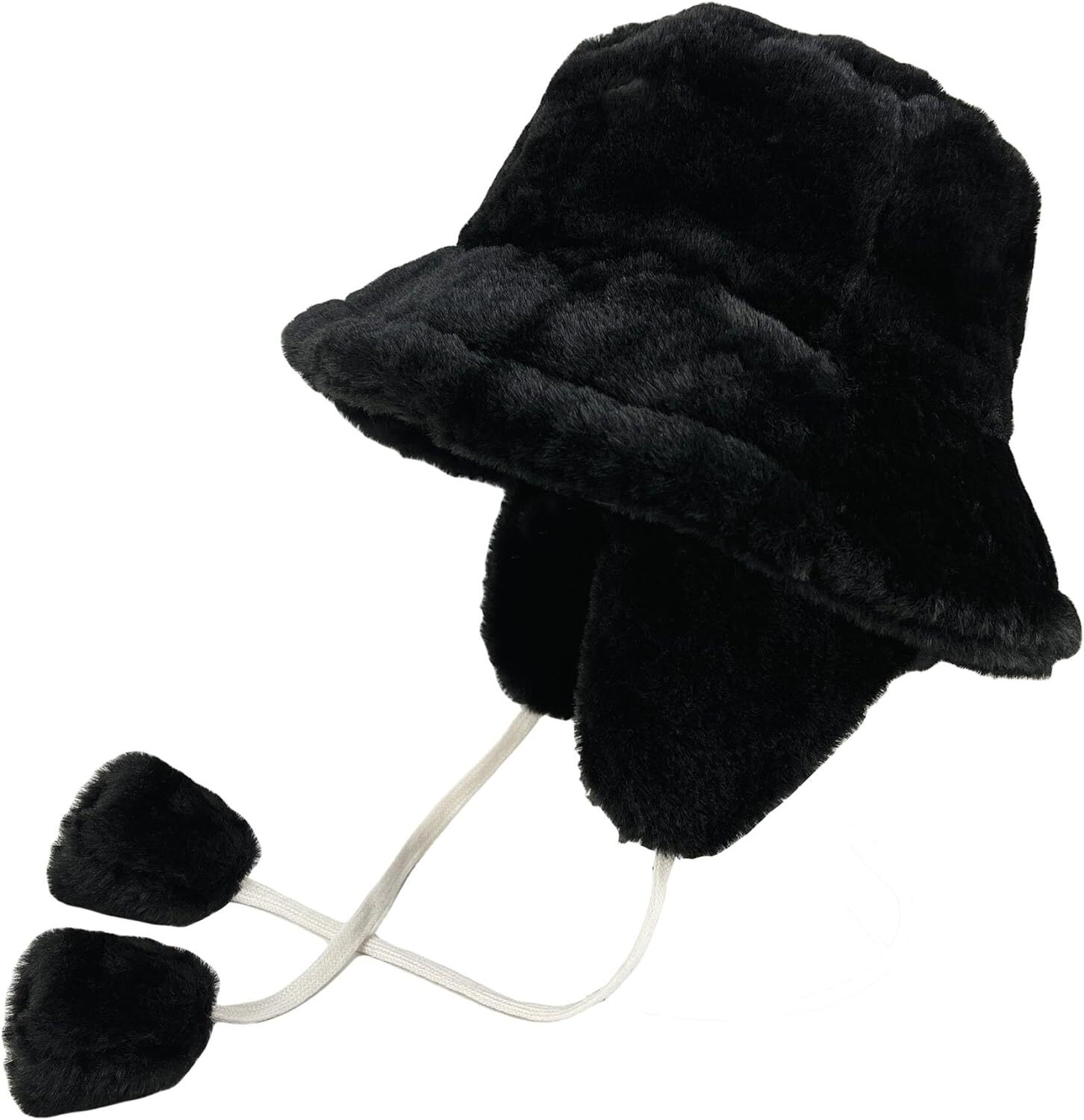 Fuzzy Bucket Hat Women Men Furry Cute Hats Winter 6 3/4-7 1/2, A-black