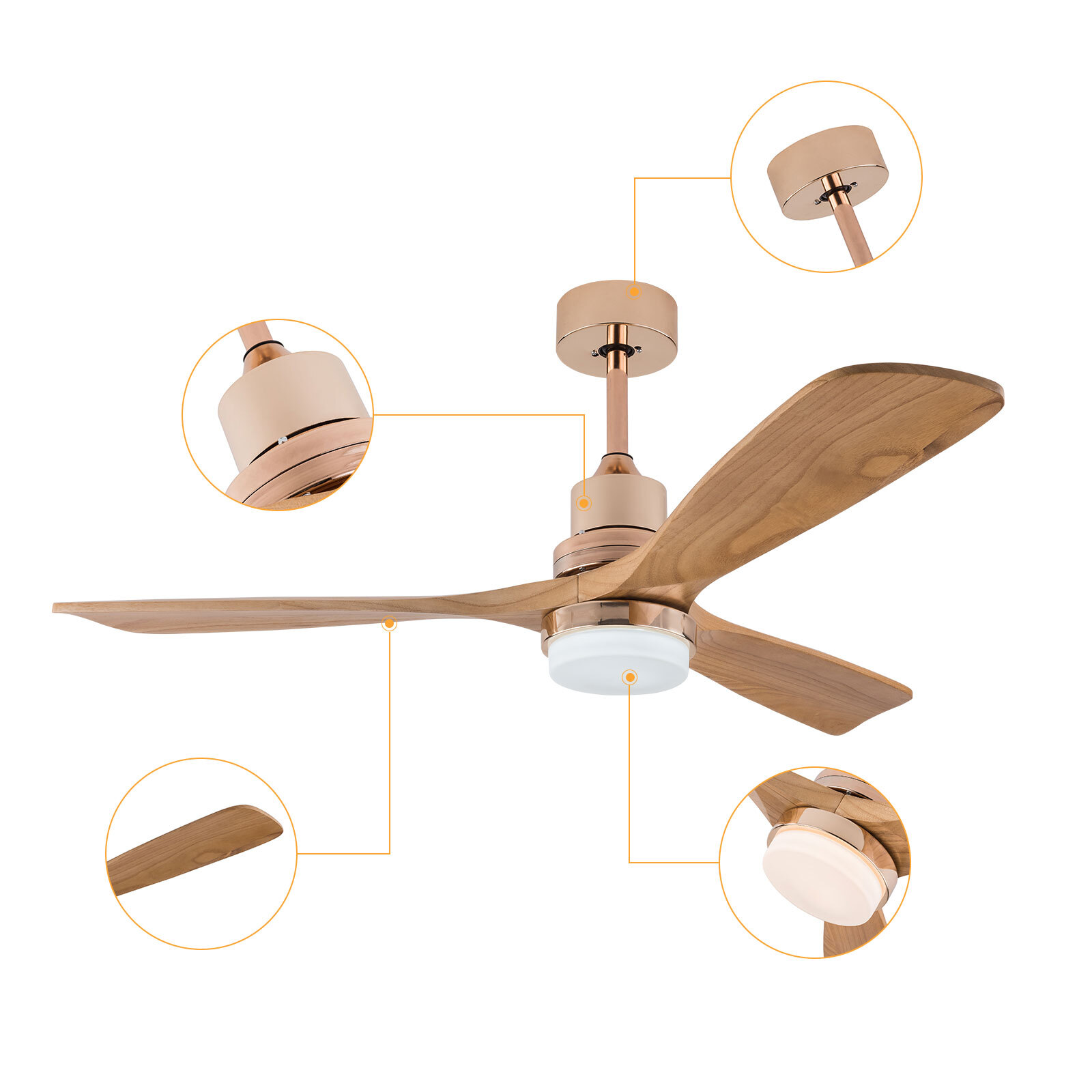 48" wood Noble Bronze LED Light Ceiling Fan Rustic Modern Farmhouse 3 Mount USA