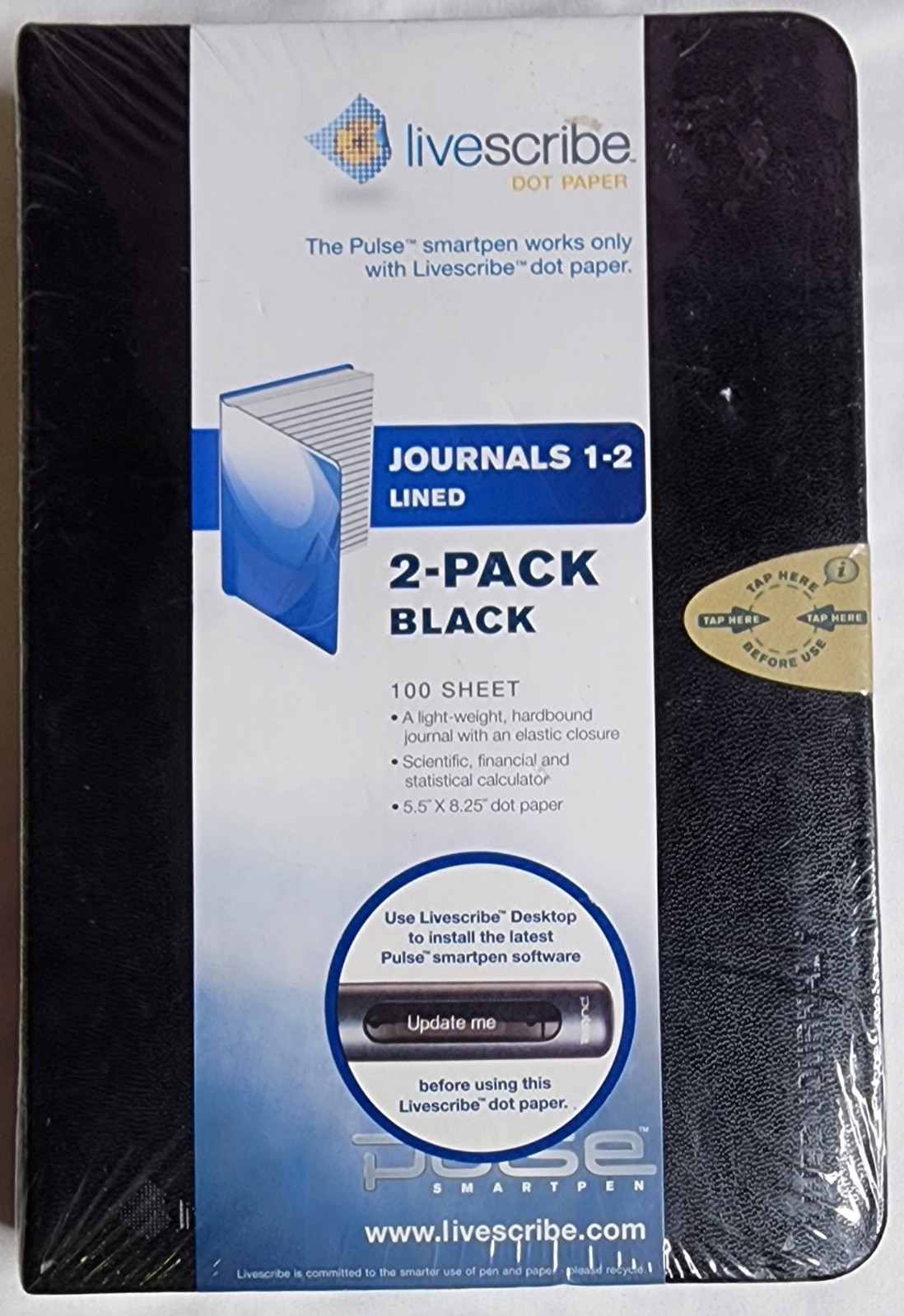 Livescribe Dot Paper Lined Journals 1-2 Hard Cover Black 2 Pack - New / Sealed