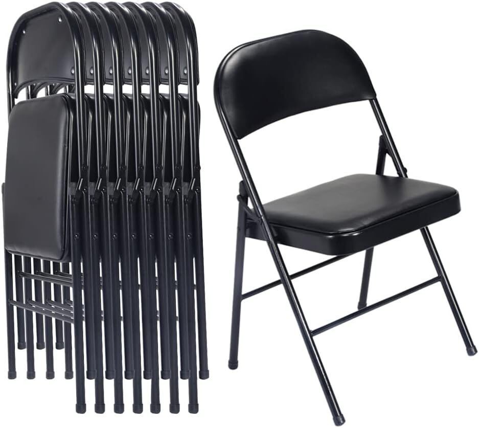 6 Pack Black Folding Chairs with Padded Seats Portable Stackable Commercial Seat