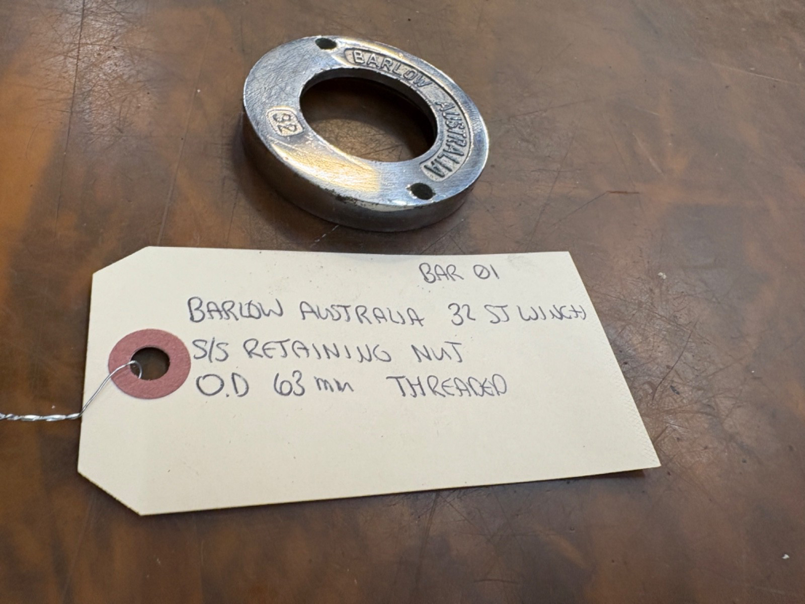 BARLOW AUSTRALIA 32 ST WINCH S/S RETAINING NUT OD 63MM THREADED