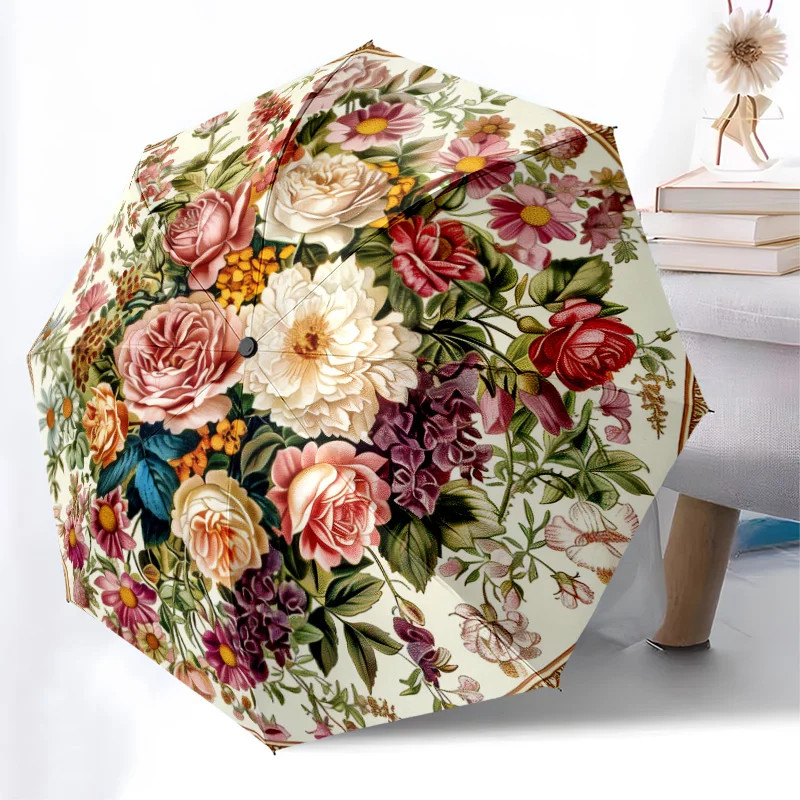 beautiful flower Folding Umbrella  Fashionable Auto-Open Design 8 Iron Ribs Plas